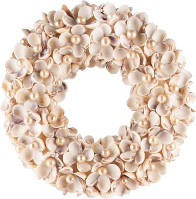 Dekoratief | Krans m/schelpen/parels, naturel, PVC, 21x21x5cm | A240977