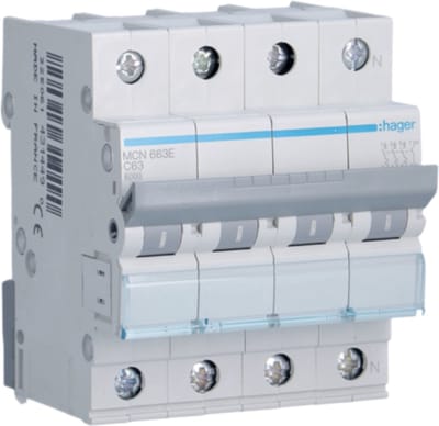 Hager Miniature circuit breaker mcb 3p+n 6ka c-63a