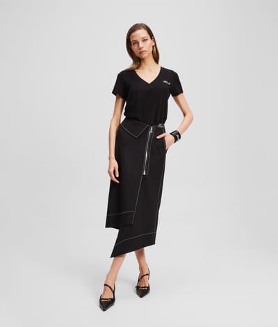 Karl Lagerfeld Linen Blend V-neck T-shirt Black Taglia: XS | Maglie Sportivi Outlet | Donna | Nero