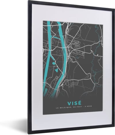 Fotolijst incl. Poster - Plattegrond – Visé – Blauw – Stadskaart - Kaart - 30x40 cm - Posterlijst