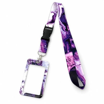 Travel Cords - Keycord met Badgehouder & Telefoonkoord – 3-in-1 Lanyard – Purple Swirl – Afneembare Pashouder – ID Kaarthouder – Telefoonkoord