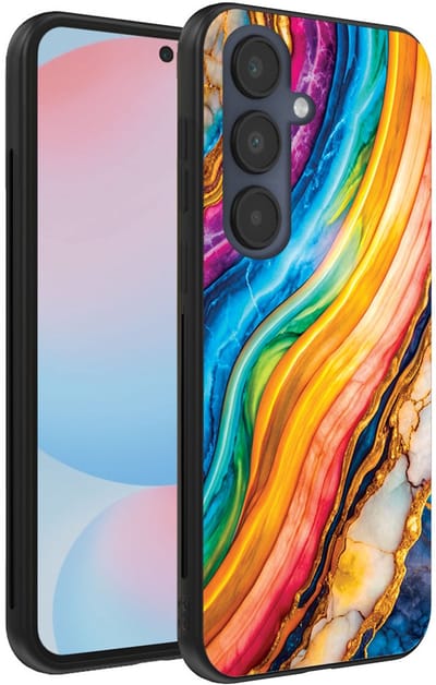Smartphonica Telefoonhoesje Geschikt voor Samsung Galaxy S24 FE met Regenboog Goud Marmer Opdruk - TPU Backcover Case Rainbow Gold Marble Design geschikt voor Samsung Galaxy S24 FE