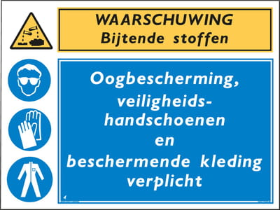 Bijtende stoffen bord DCO27 - Oogbescherming + handschoenen verplicht (combi) - Aluminium - 30 x 40 cm