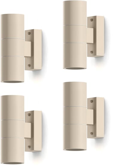 Calex Wandlamp Up & Downlight Turin - 2x GU10 - IP54 Water- en Stofbestendig - Geschikt voor Binnen en Buiten - Eenvoudige installatie - Cilinder - Zand – 4-Pack