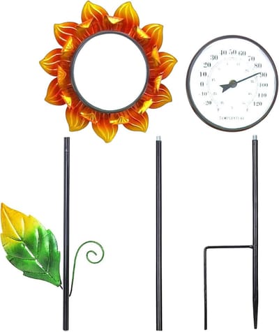 Buitenthermometer Zonnebloem - Tuinthermometer Decoratief - Temperatuur Meten - Realistisch Zonnebloemontwerp - 102 cm - Brons
