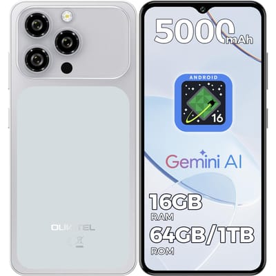 OUKITEL C17 Android 16 Mobiele Telefoon Ontgrendeld 2026-12GB+32GB/16GB+64GB/16GB+128GB, 6.52'' Waterdrop, 5000mAh Smartphone, 13MP+5MP, 3.5mm Jack /GPS zilver