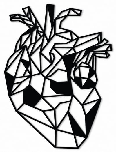 Houten wanddecoratie - Wooden wall decoration | Anatomisch hart 30 x 40cm Anatomical heart | Zwart - Black | Geometrische muurdecoratie - Geometric wall art - Origami Design Wandfiguur - Echt Hout - Real Wood - Dokter - Biologie