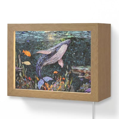 Wandlamp 20x15 cm - Oplaadbaar - Mozaïek - Walvis - Koraal - Water - Wandlampen binnen woonkamer - Slaapkamer lamp met kabel - Decoratieve nachtlamp - Vloerlamp snoer