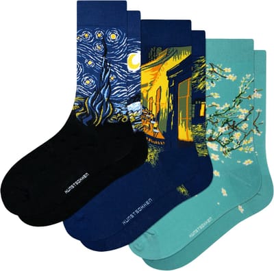Kunst sokken - Vincent van Gogh 3-pack - Sokken Dames 36 40 - Biologisch Katoenen Sokken - funny socks happy - Vrolijke Sokken - Grappige Sokken - Sokken Cadeau