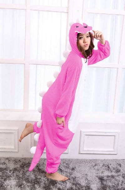 KIMU® Onesie Roze Draak Pak - Maat S-M of 158-164 - Drakenpak Dino Draakje Kostuum Dinopak Volwassenen Dames Heren Huispak Jumpsuit Fleece Festival