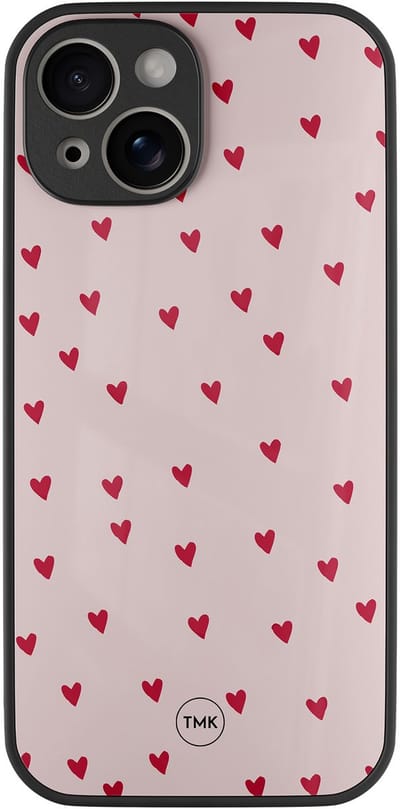 Hoesje geschikt voor Apple iPhone 13 - Cute hearts - Roze - TPU luxe case (glossy toplaag) - Print - Hardcase backcover zwart