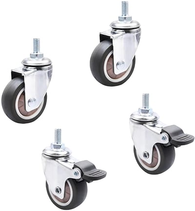 Set van 4 Zware Zwenkwielen (50mm) met Rem - Krasvrije Rubberen Industrie Wielen