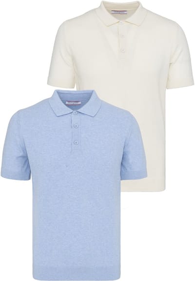 Felix Hardy Polo Shirt Korte Mouwen 100% Katoen - 2 Pack Heren Ecru-Blauw - 2Xl
