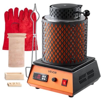 VEVOR digitale goudsmeltovenmachine met 5 kg keramische kroes, elektrische smeltoven 1500 W max. 1150 ℃, metaalsmeltovenset voor het maken van sieraden, metalen staven, metalen onderdelen, zwart