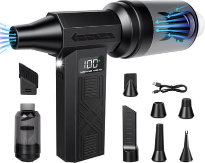 2-in-1 Elektrische Luchtblazer en Mini Stofzuiger - Draadloze Air Duster met 8000mAh Accu - 4 Vermogensstanden - LED Display en Werklicht - Computer Reinigingsset met 5 Mondstukken en Stofreservoir - USB-C Oplaadbaar