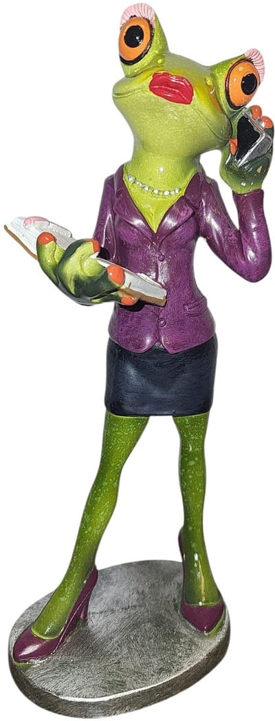 Kikker beeldje - Business woman - Werk vrouw - Kikker - 19 cm hoog - Polyresin
