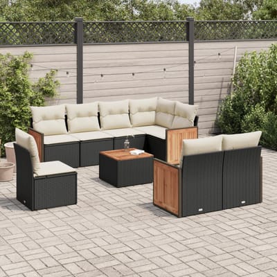 vidaXL - 9-delige - Loungeset - met - kussens - poly - rattan - zwart
