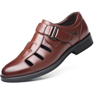 Zomer leren sandalen Nieuwe heren Hole leren schoenen Baotou Hollow Middle Aged Dad ademende casual herenschoenen 42