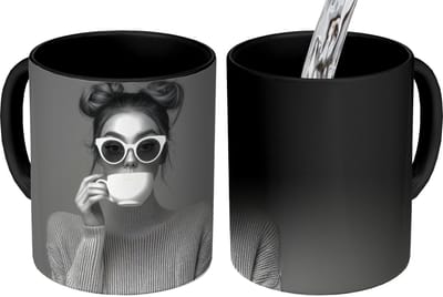 Magische Mok - Foto op Warmte Mokken - Koffiemok - Vrouw - Koffie - Zwart - Wit - Magic Mok - Beker - 350 ML - Theemok