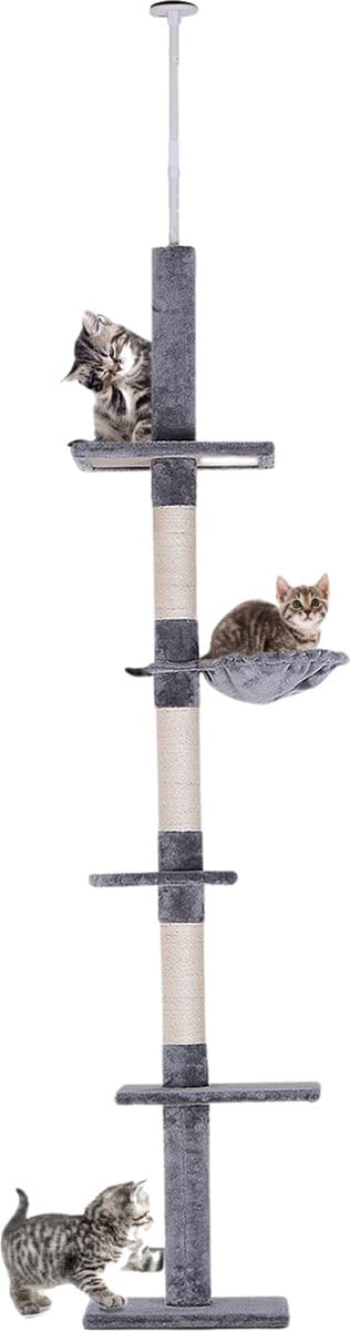 Krabpaal - In hoogte verstelbaar - Kattenkrabpaal - Krabpaal voor katten - Kattenspeeltjes - Katten - Grijs - 40x30x (230–260) cm