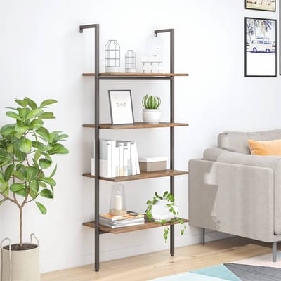 vidaXL - Ladderrek - met - 4 - schappen - 64x35x152,5 - cm - donkerbruin - en - zwart