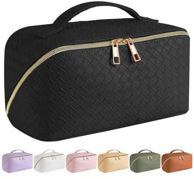 Cosmeticatas met grote capaciteit voor op reis - Waterdichte PU-leren make-up tas met handvat en verdeler