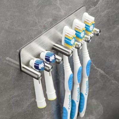 PromoHome Elektrische Tandenborstelhouder RVS - Wandmontage Houder voor 6 Opzetborstels - Zelfklevend Zonder Boren - Modern Design voor Badkamer