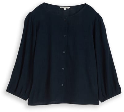 Tom Tailor Denim - Crinkle blouse met knoopsluiting - Maat XXL - sky captain blue