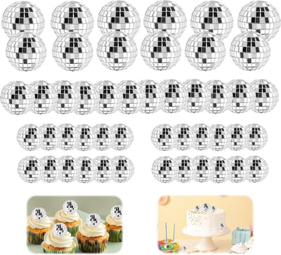 48 stuks kleine discoballen - Mini-facetballen - Spiegelbol - Met Touwtje - Klein Kerstballen - Disco Bal Bol - Feestje Discolamp Decoratie - Spiegelballen voor taartdecoratie