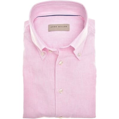 John Miller Overhemd Fine Striped Button-Down Linnen Cotton Licht Roze / male