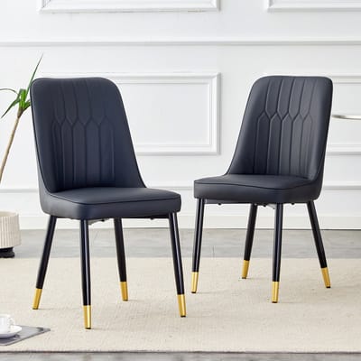 Eetkamerstoelen - Set Van 2 -zwart- Eetkamerstoel - Eettafelstoel - Keukenstoel - Eetkamerstoelen - Stoel - PU Leer - Metalen Poten - Modern Design - Max. Draagvermogen 120kg