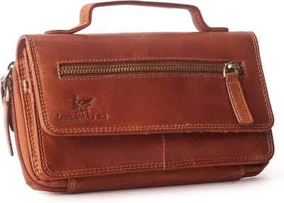 Dames Leren Crossbody Tas - Portemonnee Tas - Dagelijks Gebruik - RFID Bescherming - 21 x 12 cm - Bruin