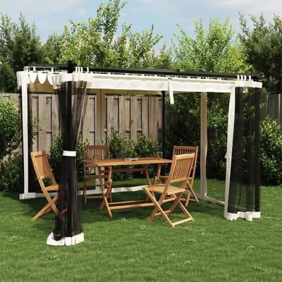 vidaXL - Prieel - met - zijwanden - van - gaas - 3x3 - m - staal - crèmekleurig