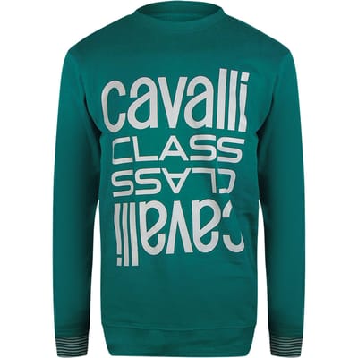 Cavalli Class Bold Multi Logo Groene Ottanio Ronde Hals Sweatshirt