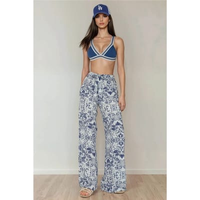 Geprinte Wijde Pantalon met Touwtjes