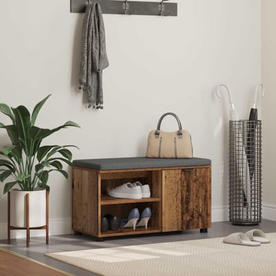 vidaXL - Hallenbank - Oudhout - 80 - x - 38 - x - 46 - cm - Geengineerd - Hout - en - Stof