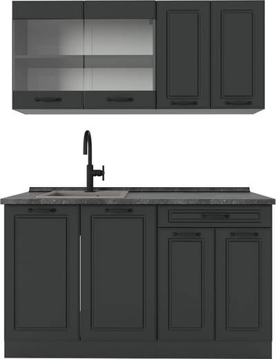 Vicco R-Line Eenpersoonskeuken – 140 cm, WB Antraciet Antraciet landhuis/antraciet