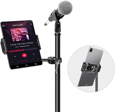 Metalen iPad-houder voor microfoonstandaard - Draaibaar en kantelbaar - 1 stuk - Zwart - Metaal