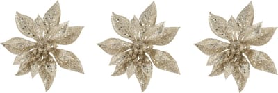 Cosy & Trendy Kerstboomversiering Bloem - 3x - 15 cm - champagne - op clip - ornament - kerst - kerstster