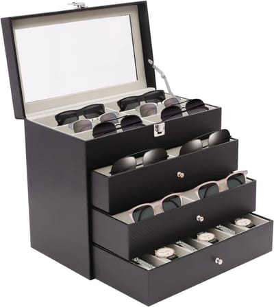 Oog voor organisatie: 4-laagse opbergdoos voor 24 brillen en zonnebrillen - Perfect voor brillenopslag en display