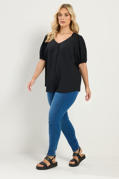 Yours Zwarte Getextureerde Blouse Size 54-56