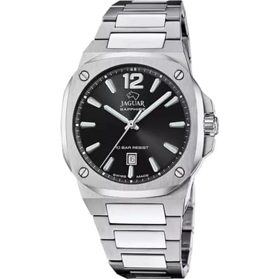 Jaguar J1024/3 Heren Horloge - Saffierglas - Roestvrijstaal/Staal - Zilverkleurig - Ø 41 mm - Quartz - Vouw/Vlindersluiting - 10 ATM (zwemmen)