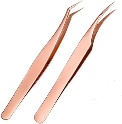 Pincetten Set - Wenkbrauw Pincet - Wimper Extensions - Roestvrij Staal - 2 Stuks - Rosé Goud