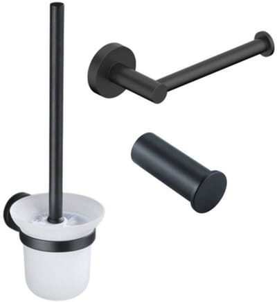 FugaFlow Eccelente Acces Toiletset 3-delig - toiletrolhouder zonder klep - toiletborstel - handdoekhaak enkel rond - mat zwart