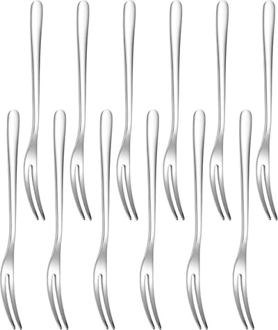 House of Husk Dessertvorken - Cocktailprikkers- Herbruikbaar - Fruit - Snack - Vorkjes - Taartvorkjes - RVS - Zilver - Set van 12