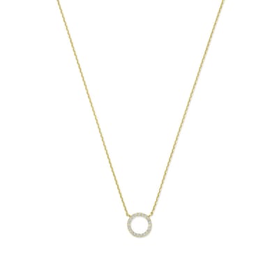 99NBG-1017 – New Bling – Ketting cirkel met 19 zirkonia – 14kt geelgoud – 38 cm + 2.5 cm + 2.5 cm (verstelbaar)