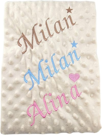 Luxe Babydeken Beige Geborduurd met Naam - Zacht Pluche Kinderdeken 90x90 cm