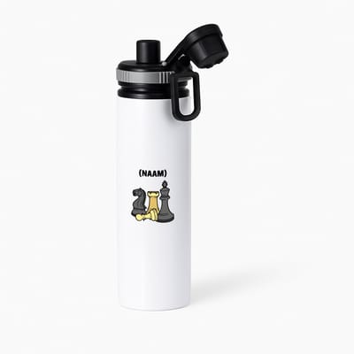 Hacebo® - Schaken met eigen naam waterfles met draaidop grijs - Schaken - Schaker - Denksport - water fles - 850ML