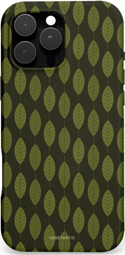 Casetastic hoesje geschikt voor Apple iPhone 16 Pro Max - MagSafe - Dubbellaagse bescherming - Donkergroene Bladerendek - Fashion Case - Zwart Donkergroen