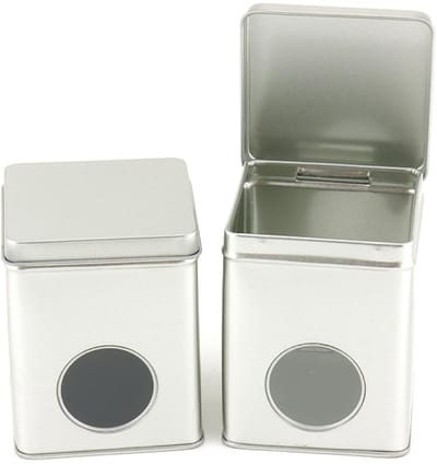- Theeblik - Zilver - Met venster - Theeblik 100 gram - Vierkant - Bewaarblik - Voorraadbussen - Voorraadpotten - Opbergbakjes - Theedoos - Theeblik voor losse thee